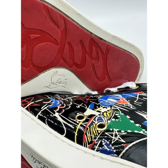 Christian Louboutin Louis Junior Graffiti Print Black Leather High Top 44
